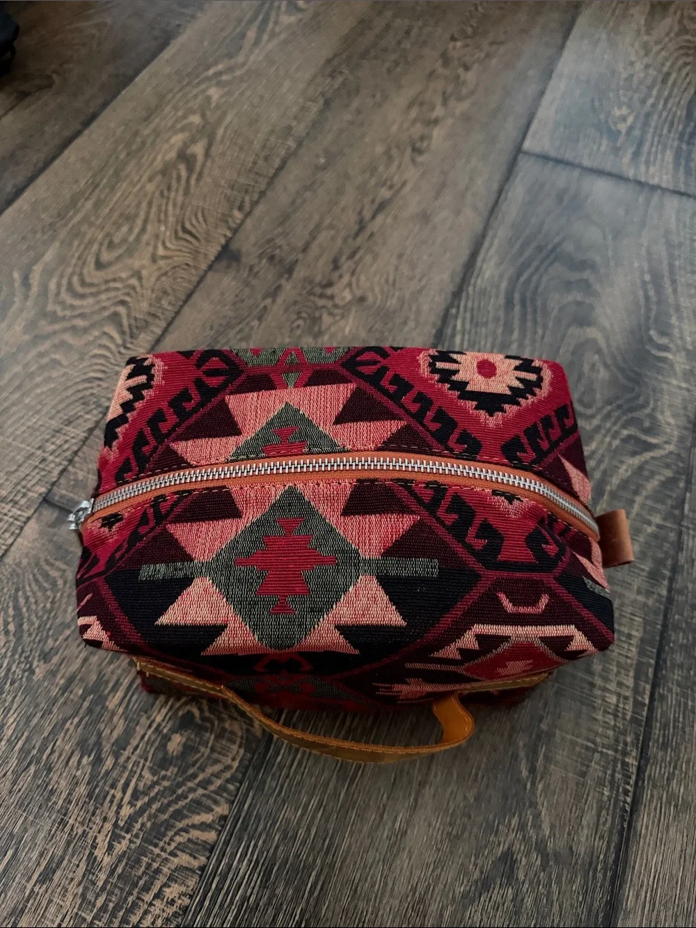 Boho Geometric Canvas Travel Pouch - Red & Pink
